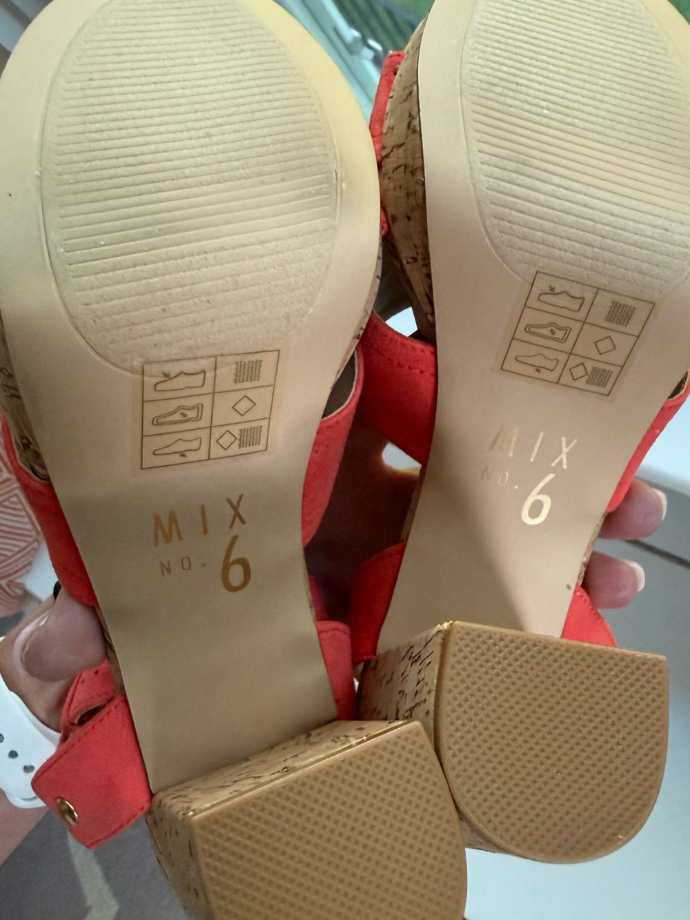 Mix No. 6 Coral / Orange Suede Cork Block Heel Sandals Size 8.5 Like New - Picture 5 of 9